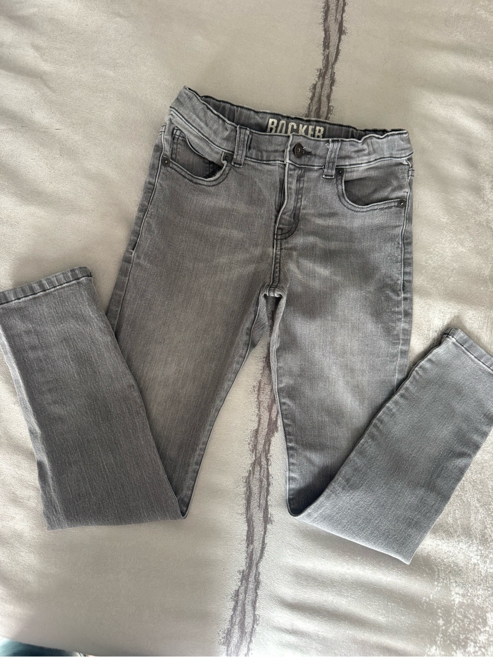 Gray Slim Kids’ Jeans - 'Rocker' Waistband Detail